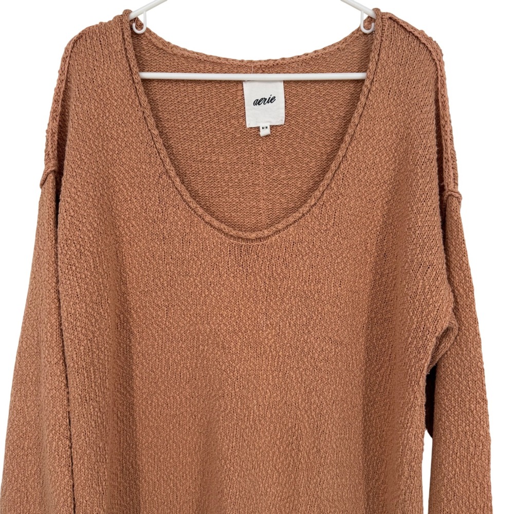 Aerie Sweater Women Medium Terracotta Oversized Textured Scoop Neck Slouchy Knit
